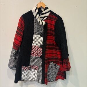 Ali Miles Patchwork Art To Wear Wool Blend Jacket Cardigan Women’s Size Small